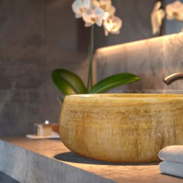 LAVABO KRATON da appoggio a vasca in onice massiccio 40Ø - CIPÍ ogni lavandino è unico