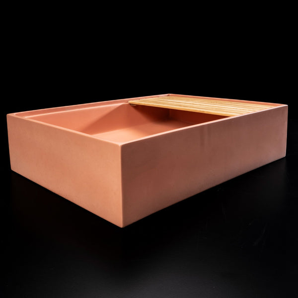 LAVABO MALI VASCA RETTANGOLARE in terrazzo Orange - CIPÍ lavandino con piano in bamboo, stile pop per bagni moderni