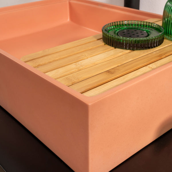 LAVABO MALI VASCA RETTANGOLARE in terrazzo Orange - CIPÍ lavandino con piano in bamboo, stile pop per bagni moderni