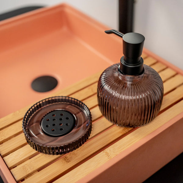 LAVABO MALI VASCA RETTANGOLARE in terrazzo Orange - CIPÍ lavandino con piano in bamboo, stile pop per bagni moderni