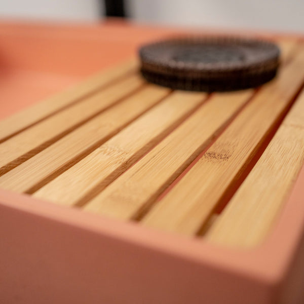 LAVABO MALI VASCA RETTANGOLARE in terrazzo Orange - CIPÍ lavandino con piano in bamboo, stile pop per bagni moderni