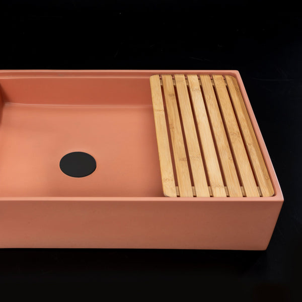 LAVABO MALI VASCA RETTANGOLARE in terrazzo Orange - CIPÍ lavandino con piano in bamboo, stile pop per bagni moderni
