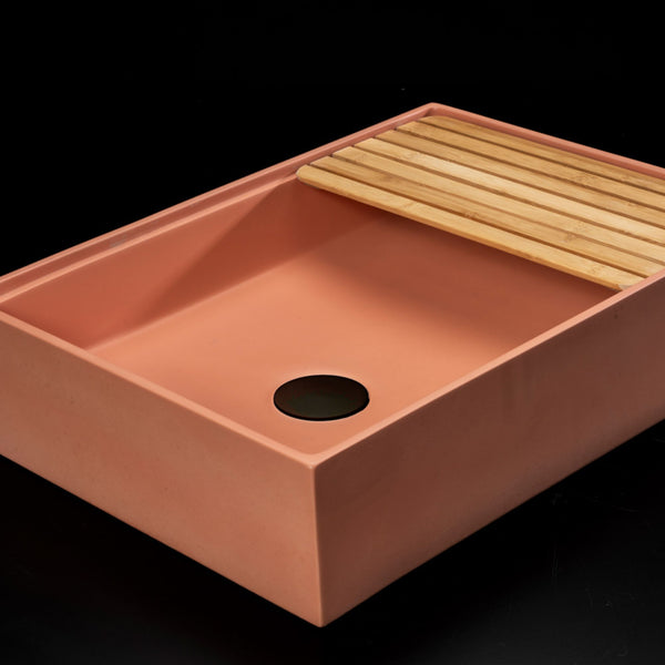LAVABO MALI VASCA RETTANGOLARE in terrazzo Orange - CIPÍ lavandino con piano in bamboo, stile pop per bagni moderni