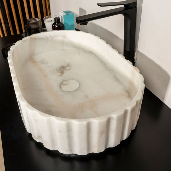 LAVABO MOON WHITE in marmo bianco 55x35x12cm - CIPÍ stile luxury per bagni eleganti