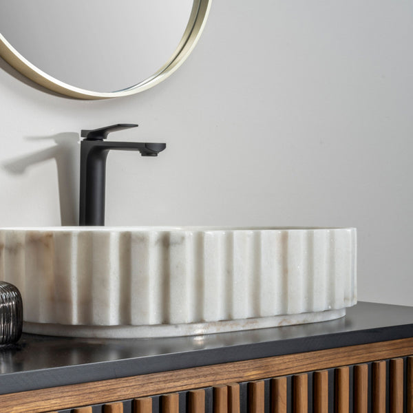 LAVABO MOON WHITE in marmo bianco 55x35x12cm - CIPÍ stile luxury per bagni eleganti