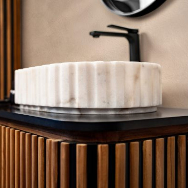 LAVABO MOON WHITE in marmo bianco 55x35x12cm - CIPÍ stile luxury per bagni eleganti