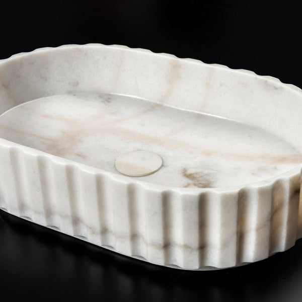 LAVABO MOON WHITE in marmo bianco 55x35x12cm - CIPÍ stile luxury per bagni eleganti