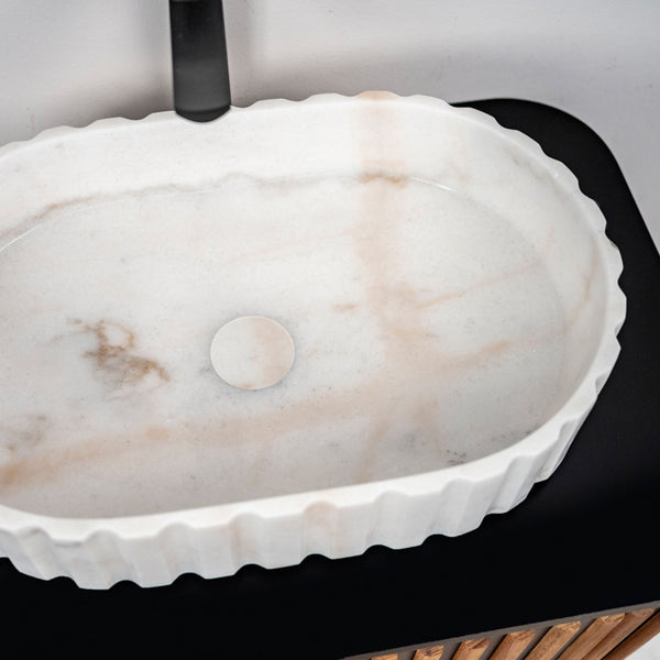 LAVABO MOON WHITE in marmo bianco 55x35x12cm - CIPÍ stile luxury per bagni eleganti