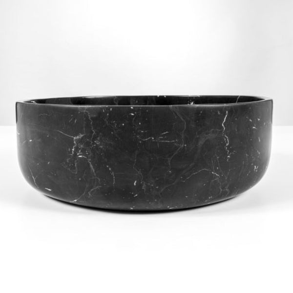 LAVABO NERO MARQUINIA in marmo nero naturale - CIPÍ lavandino da appoggio elegante con piletta coordinata
