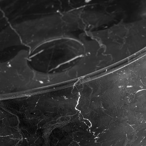 LAVABO NERO MARQUINIA in marmo nero naturale - CIPÍ lavandino da appoggio elegante con piletta coordinata