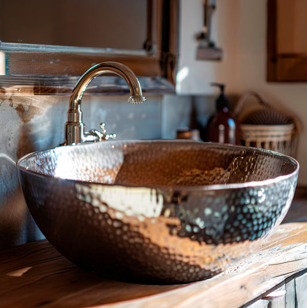 LAVABO NEW SHINE 40Ø da appoggio in ottone cromato martellato - CIPÍ Lavandino dal design prezioso, riflessi metallici e stile elegante senza tempo