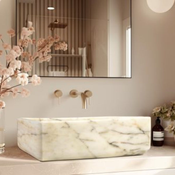 LAVABO PICASSO in marmo naturale 45,5x32,5x13cm- CIPÍ lavandino da appoggio con venature artistiche uniche