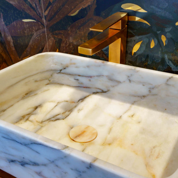LAVABO PICASSO in marmo naturale 45,5x32,5x13cm- CIPÍ lavandino da appoggio con venature artistiche uniche