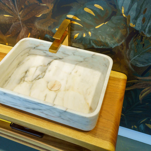 LAVABO PICASSO in marmo naturale 45,5x32,5x13cm- CIPÍ lavandino da appoggio con venature artistiche uniche