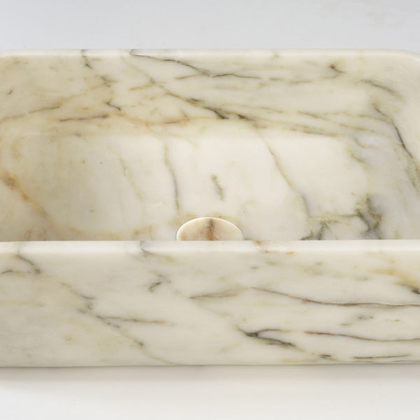 LAVABO PICASSO in marmo naturale 45,5x32,5x13cm- CIPÍ lavandino da appoggio con venature artistiche uniche