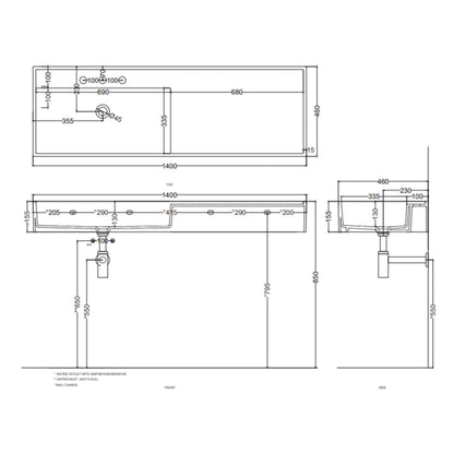 # LAVABO PLINIO 140Cm in ceramica - CIELO ideale per un arredamento bagno di lusso e moderno