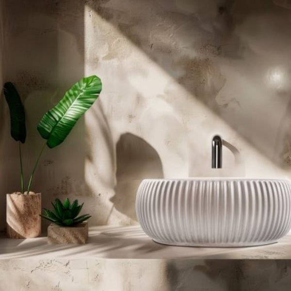 LAVABO PLISSE ROUND in cemento e resina - CIPÍ lavandino dal design moderno e superfici materiche uniche