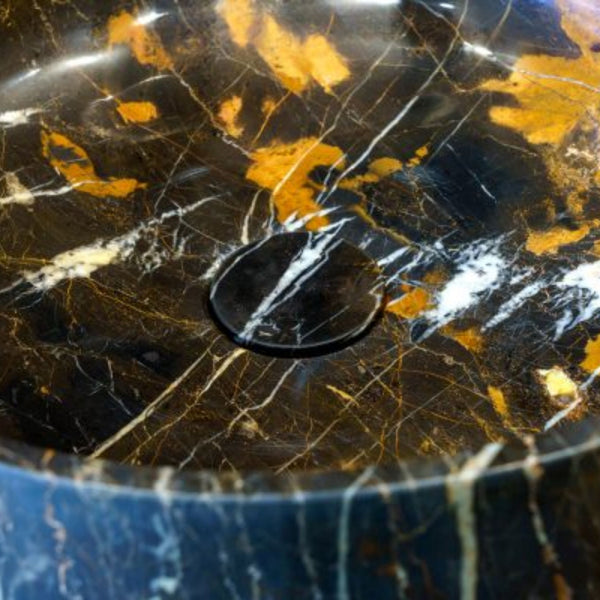 LAVABO PORTORO GOLD n marmo nero con venature dorate - CIPÍ lavandino da appoggio elegante con piletta coordinata