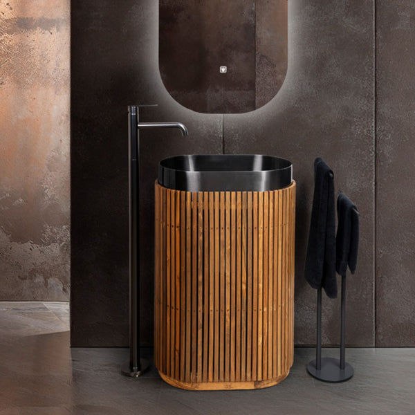 LAVABO SHIELD OVAL FREESTANDING in teak naturale - CIPÍ lavandino foyer moderno impermeabilizzato