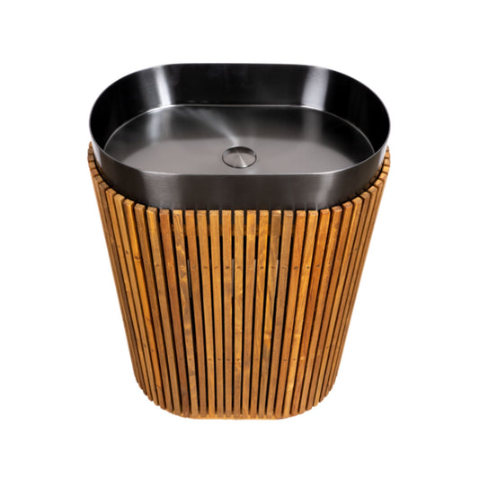 LAVABO SHIELD OVAL FREESTANDING in teak naturale - CIPÍ lavandino foyer moderno impermeabilizzato