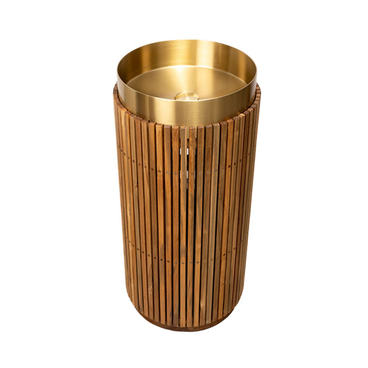 LAVABO SHIELD ROUND FREESTANDING in teak naturale - CIPÍ lavandino foyer moderno in acciaio INOX