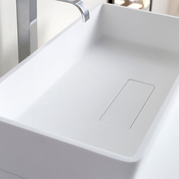 LAVABO SLASH lavantino da appoggio rettangolare bianco - CIPÍ in Solid Sufrace con scarico piletta nascosto
