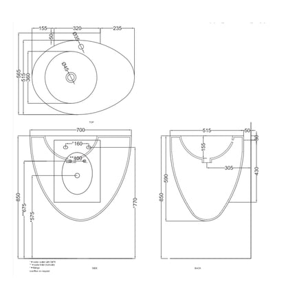 # LAVABO SOSPESO CON TROPPOPIENO LE GIARE 70Cm - CIELO sanitari per bagno in ceramica di alta qualità Made in Italy