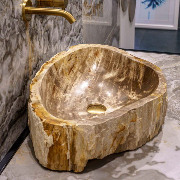 LAVABO STONE TREE da appoggio - CIPÍ lavandino ricavato da una sezione di albero pietrificato