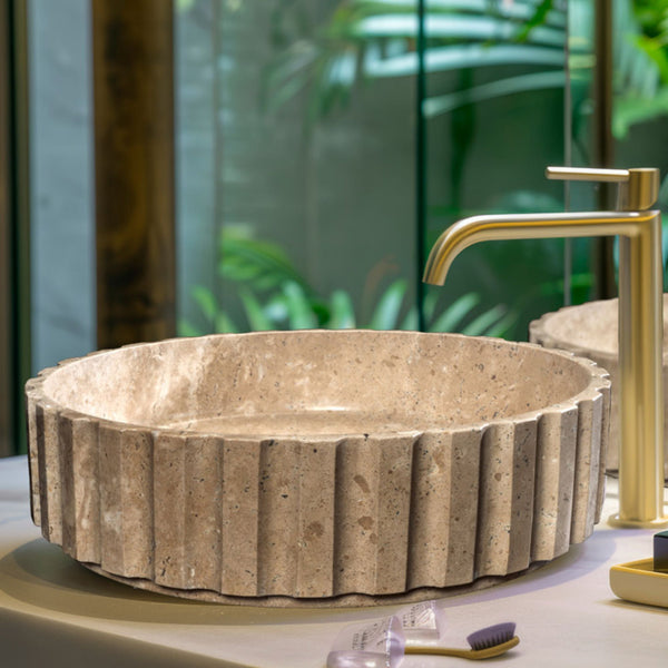 LAVABO TRAVERTINO in marmo naturale 45,5x32,5x13cm - CIPÍ lavandino da appoggio con venature artistiche uniche