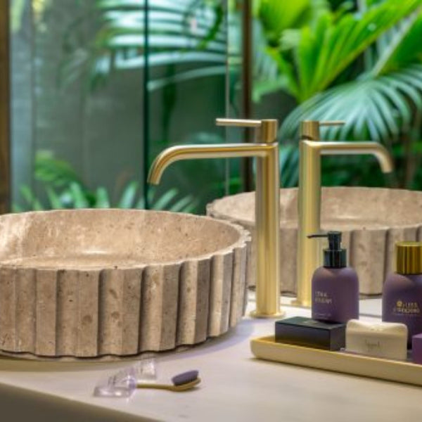 LAVABO TRAVERTINO in marmo naturale 45,5x32,5x13cm - CIPÍ lavandino da appoggio con venature artistiche uniche