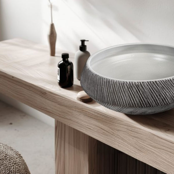 LAVABO TUAREG in argilla decorata a mano - CIPÍ design etnico Made in Italy, fascino artigianale e senza tempo