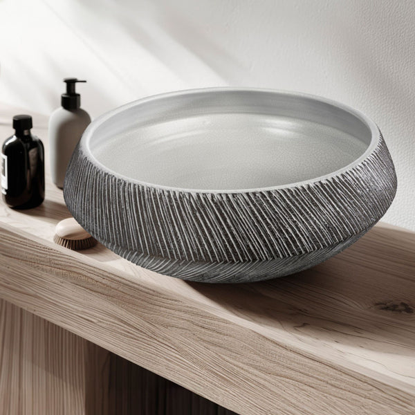 LAVABO TUAREG in argilla decorata a mano - CIPÍ design etnico Made in Italy, fascino artigianale e senza tempo