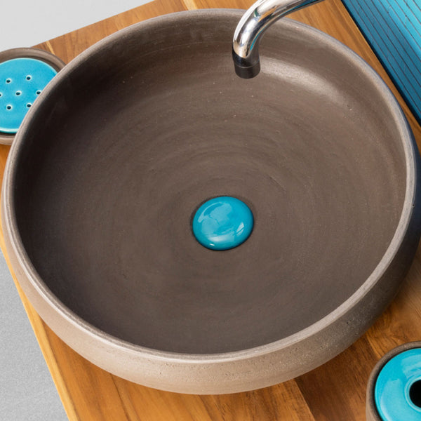 LAVABO INDEX FEEL in argilla refrattaria tornita a mano - CIPÍ terre scure, finitura artigianale 100% Made in Italy