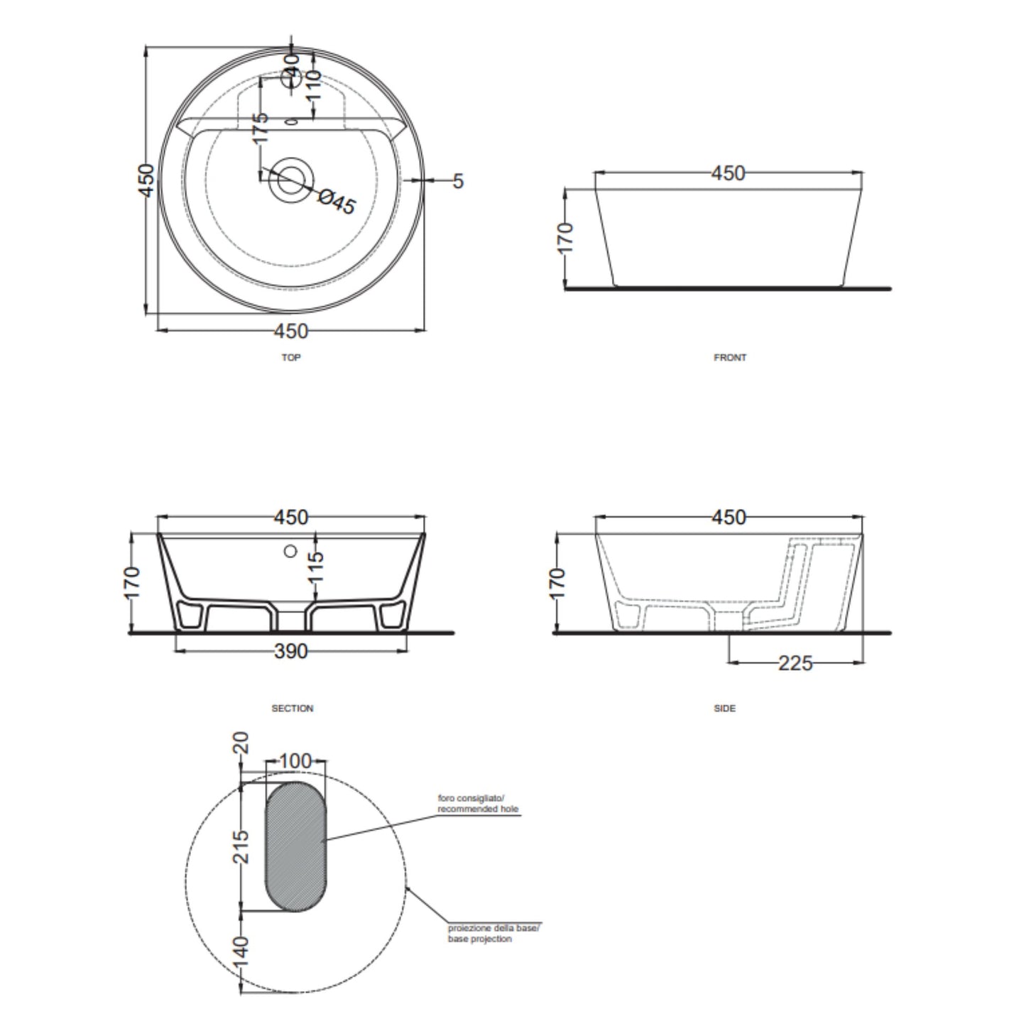 # LAVABO da appoggio HANDY - CIELO  in ceramica smaltata con foro rubinetto e design moderno