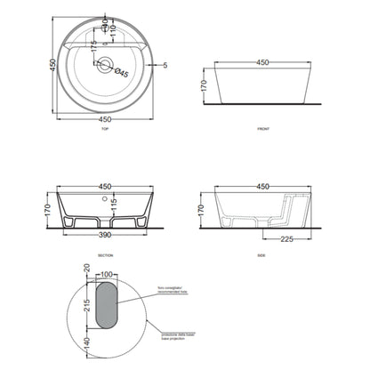# LAVABO da appoggio HANDY - CIELO  in ceramica smaltata con foro rubinetto e design moderno