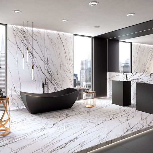 # LILAC gres effetto marmo orientale con venature nere - TAGINA Eleganza lucida per rivestimenti e design contemporaneo