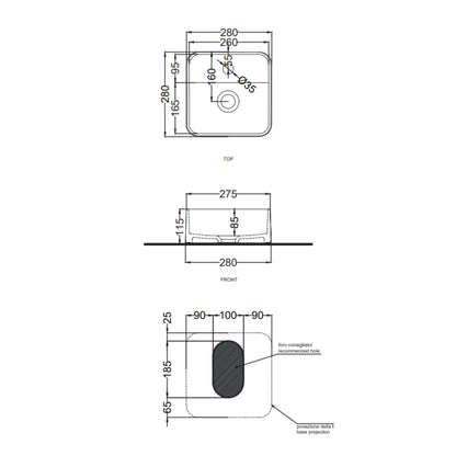 # LAVABO LES PETITES QUADRATO MONOFORO 28 - CIELO lavandino bagno da appoggio compatto