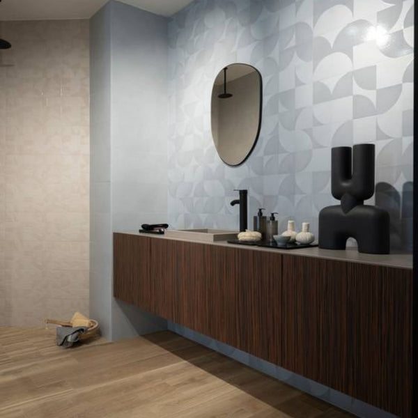 # MAT&MORE - FAP CERAMICHE lavorazioni lucide su fondi matt creano effetti geometrici in rilievo