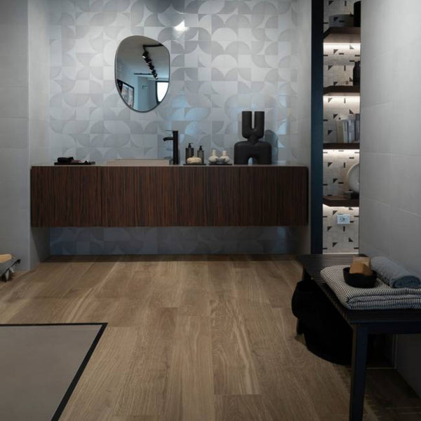 # MAT&MORE - FAP CERAMICHE lavorazioni lucide su fondi matt creano effetti geometrici in rilievo