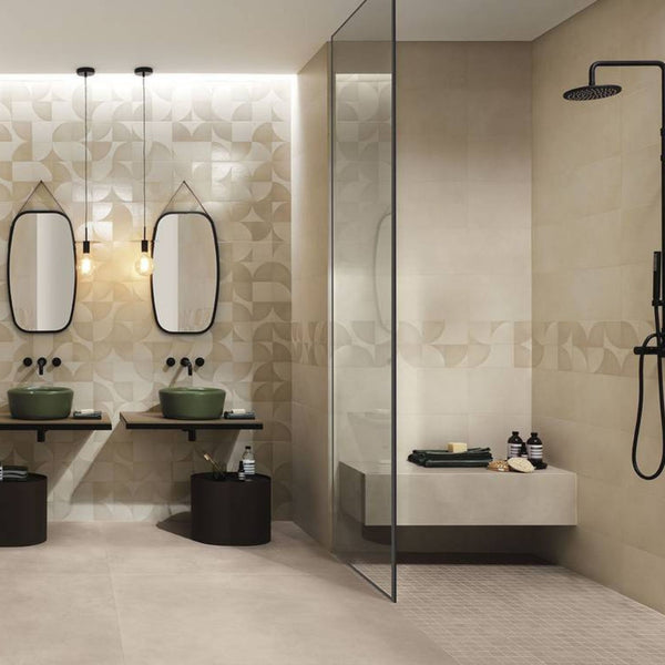# MAT&MORE - FAP CERAMICHE lavorazioni lucide su fondi matt creano effetti geometrici in rilievo