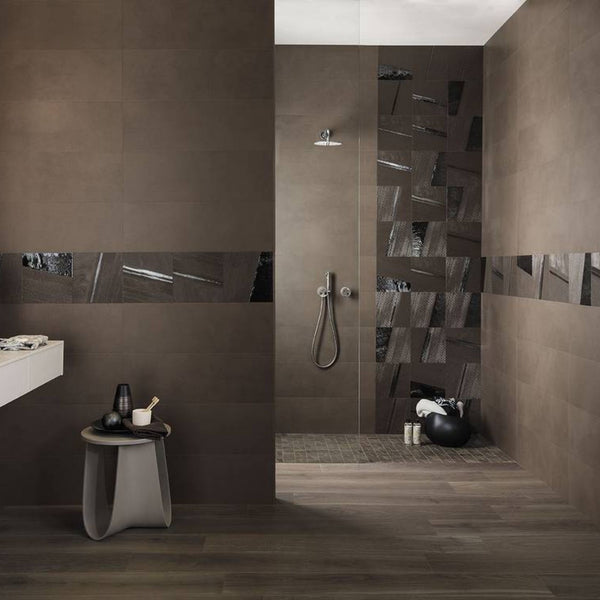# MAT&MORE - FAP CERAMICHE lavorazioni lucide su fondi matt creano effetti geometrici in rilievo