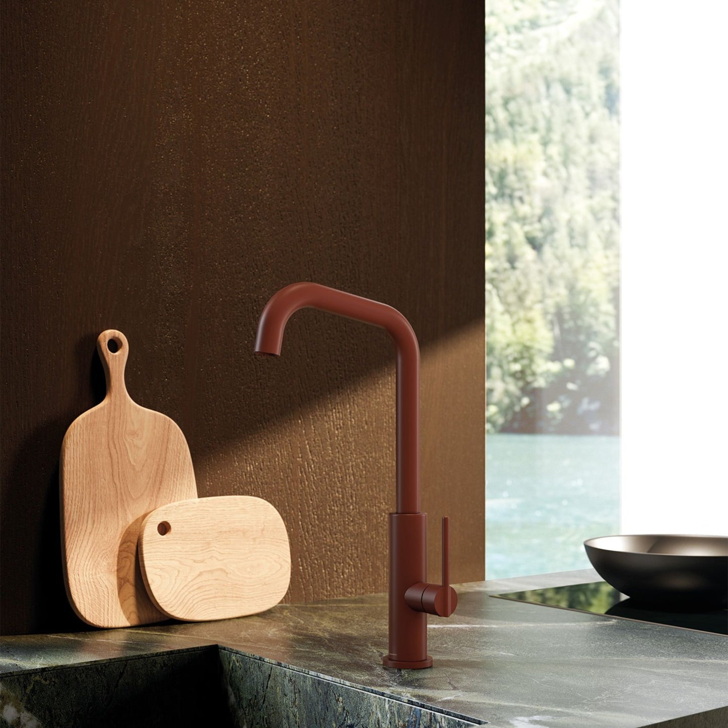 Miscelatore Cucina Newform Konbu Design Moderno Finiture Soft Maple Eucalypt e Cortex Alta Qualità