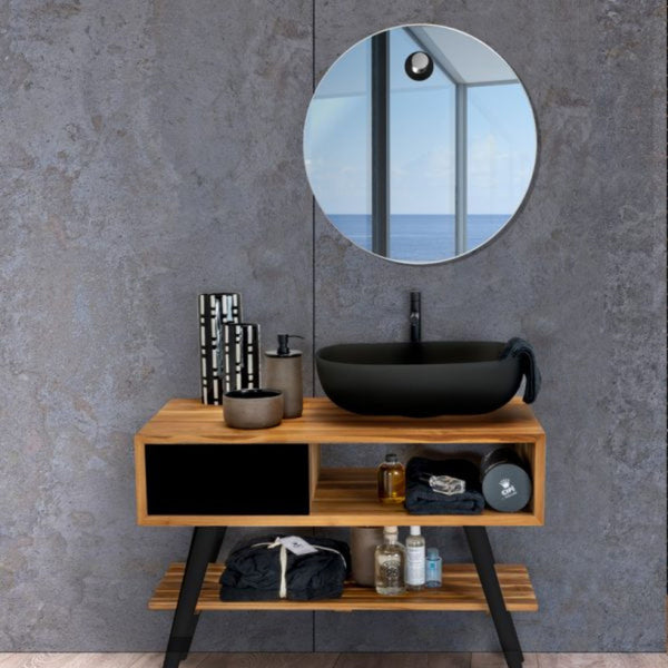 SPECCHIO TONDO FEEL Ø60Cm - CIPÍ con Anello in Teak Tornito a Mano