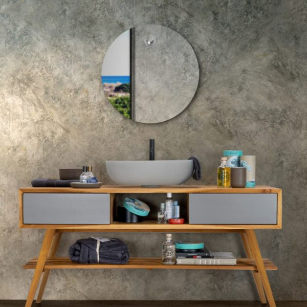 SPECCHIO TONDO FEEL Ø60Cm - CIPÍ con Anello in Teak Tornito a Mano