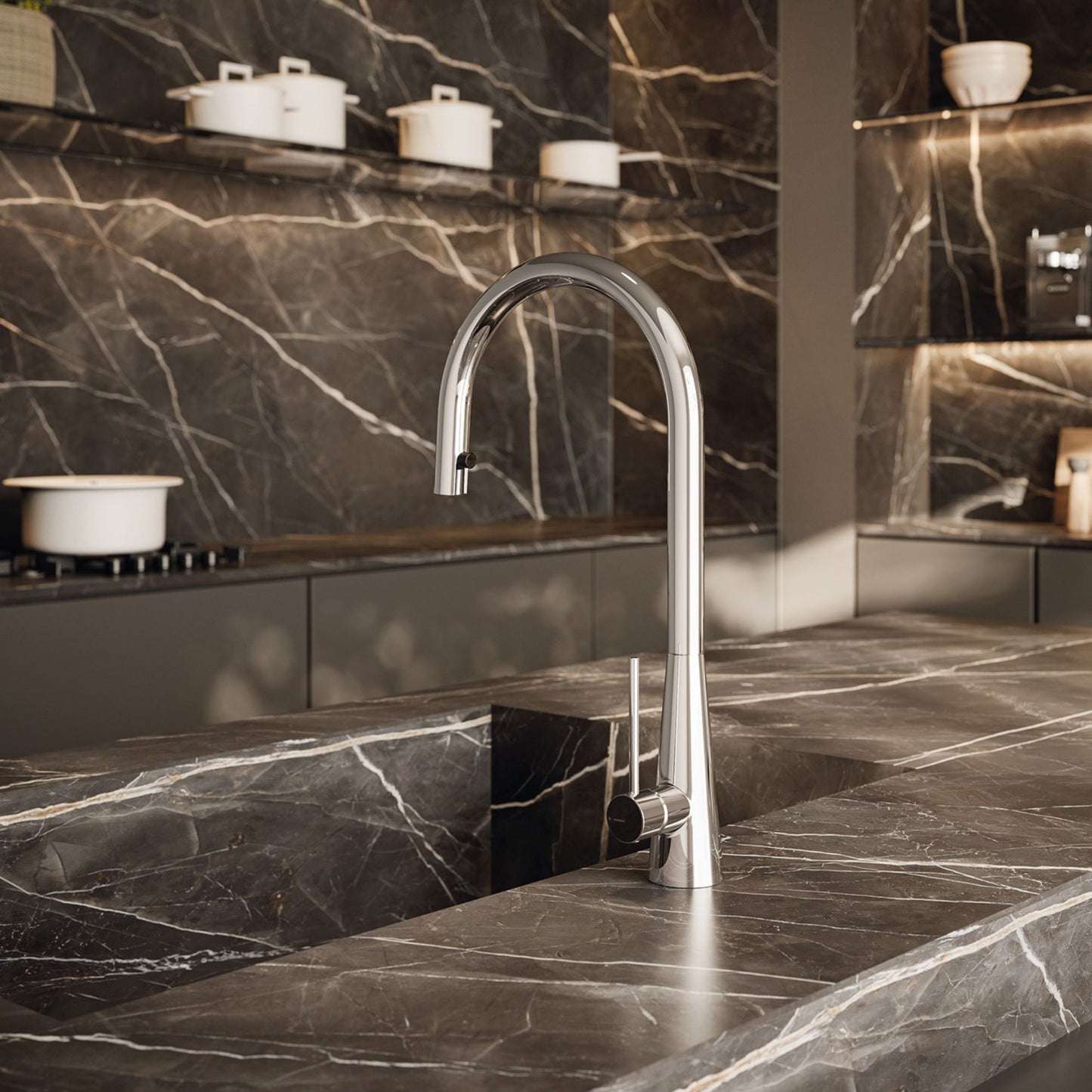 Newform Ycon  Miscelatore Lavello Cucina con Bocca Tonda Girevole e Doccia Estraibile Monogetto