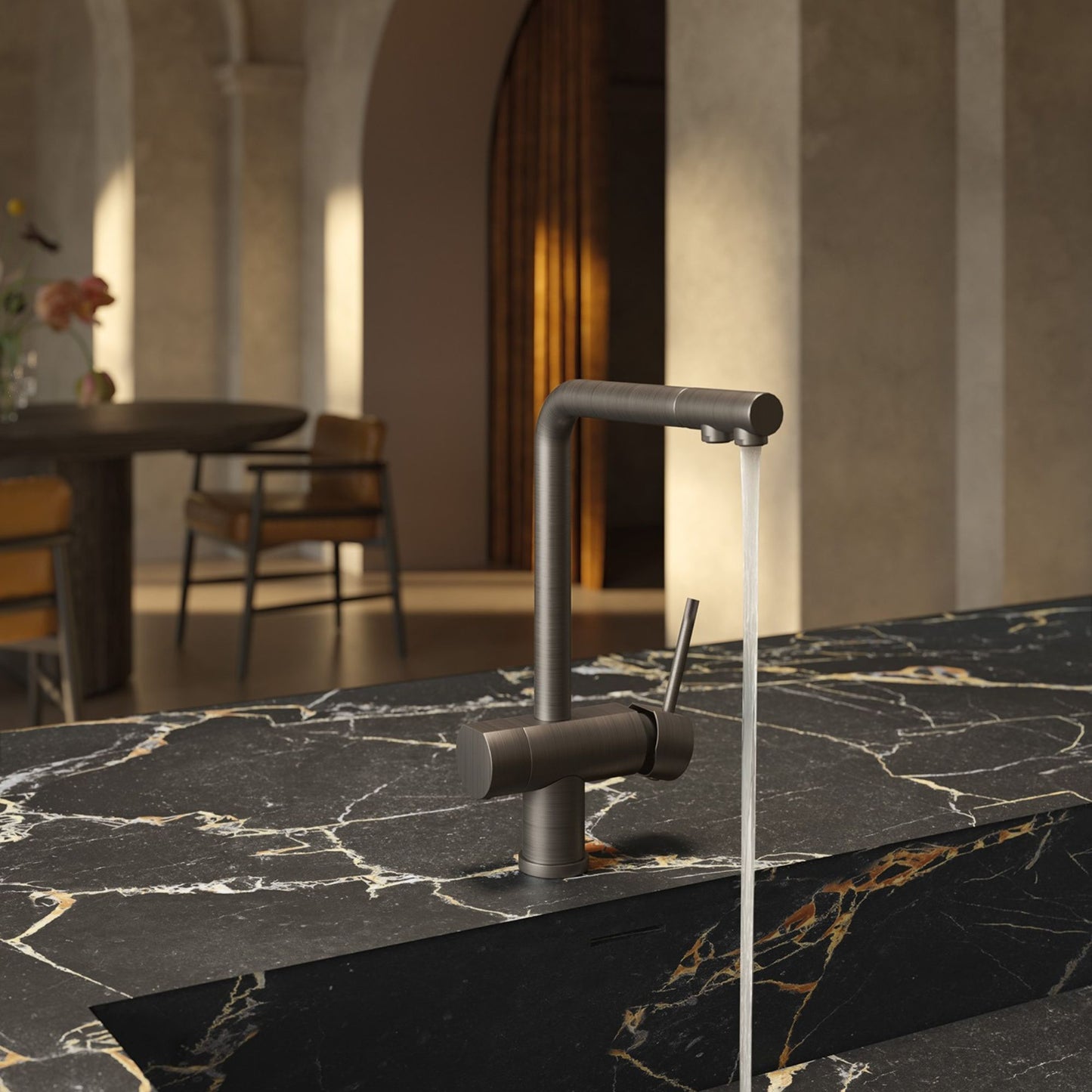 Newform Moony Miscelatore Lavello con Bocca Girevole e Terminale Orientabile Nichel Spazzolato