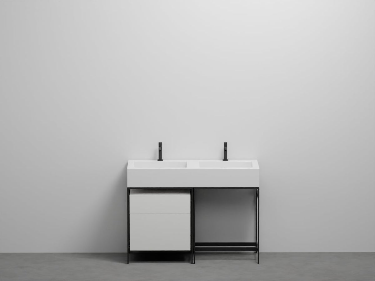 # LAVABO DOPPIO CON CASSETTO  NARCISO - CIELO lavandino in ceramica per un bagno elegante