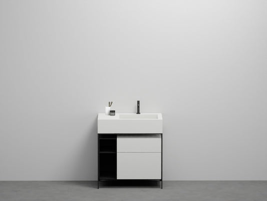 # LAVABO MINI BACINO DESTRO con CASSETTIERA E BOX PORTAOGGETTI NARCISO - CIELO lavandino bagno