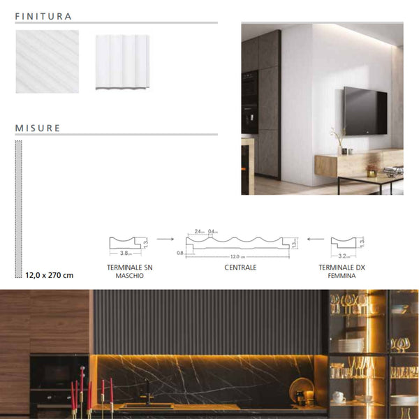Pannello Lamellare ONDA INFINITY Linea IDRO WALLL. Impermeabile per Rivestimento Parete Bagno e Design 3D