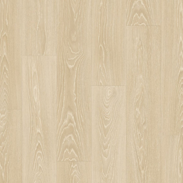 Pavimento in Laminato CLASSIC ROVERE BEIGE GHIACCIATO QUICK-STEP con sistema Uniclic e compatibilità con riscaldamento a pavimento per ambienti residenziali